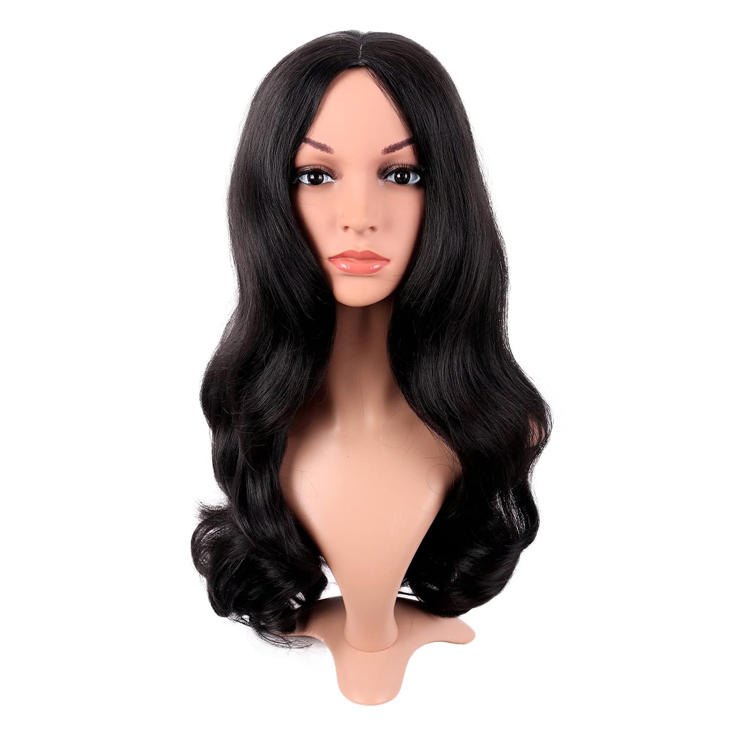 Anime Cosplay Long Black Hair - Длинный кудрявый парик с центральным пробором