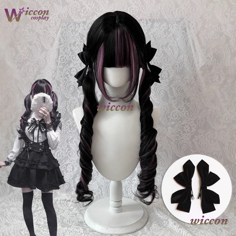 Anime Cosplay Long Black Hair - Комикс ‌ Черный парик с розовыми
